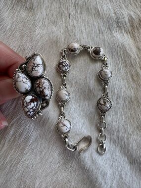 Sterling Silver wild horse Statement Ring and Bracelet Set